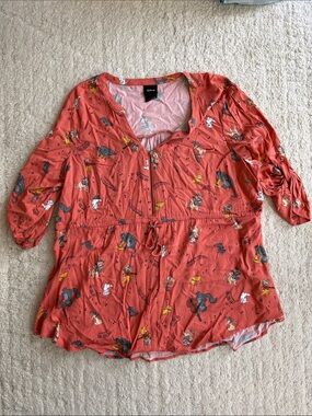 Disney Coral Peplum Tie-Front Tunic with Character Print